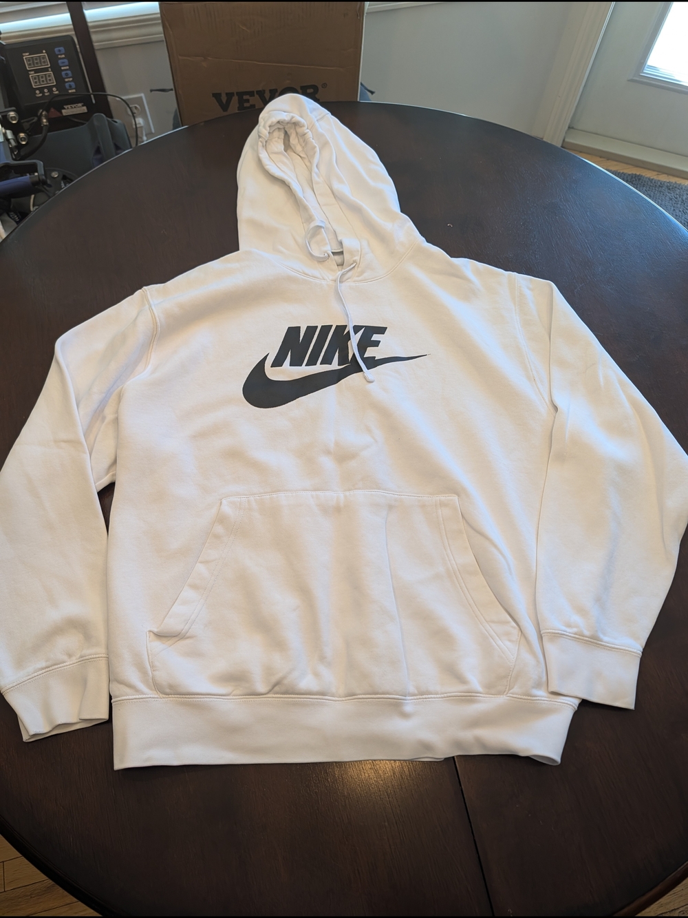 Nike White Hoodie with Black Swoosh Logo